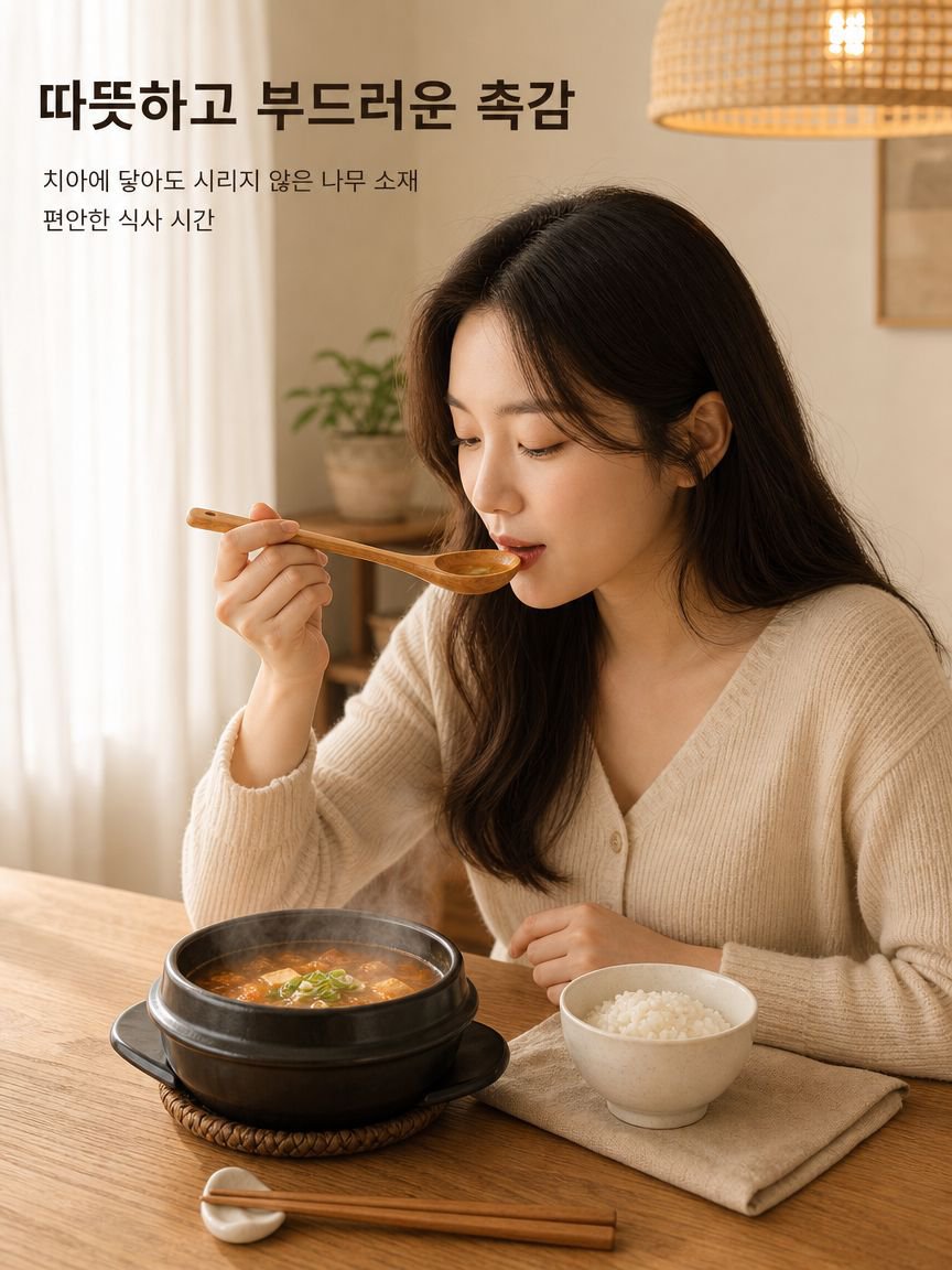 나무로 된 긴 손잡이 수프 스푼