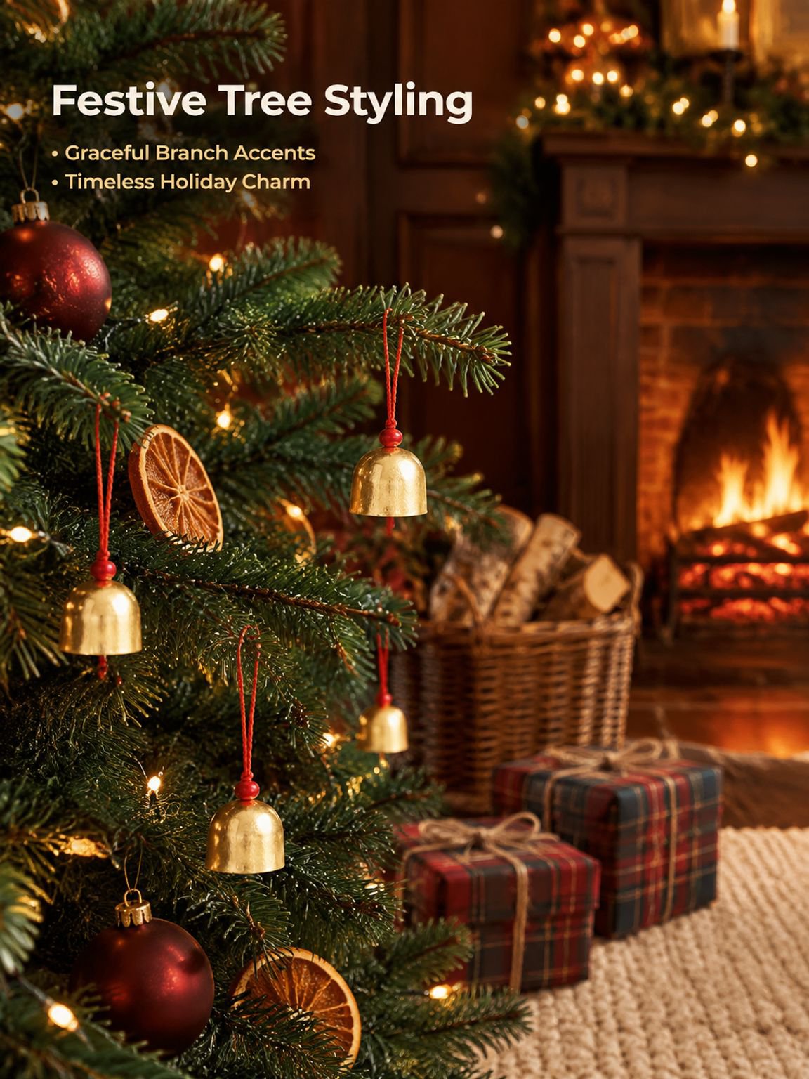 Decorative brass bell accent for a Christmas tree