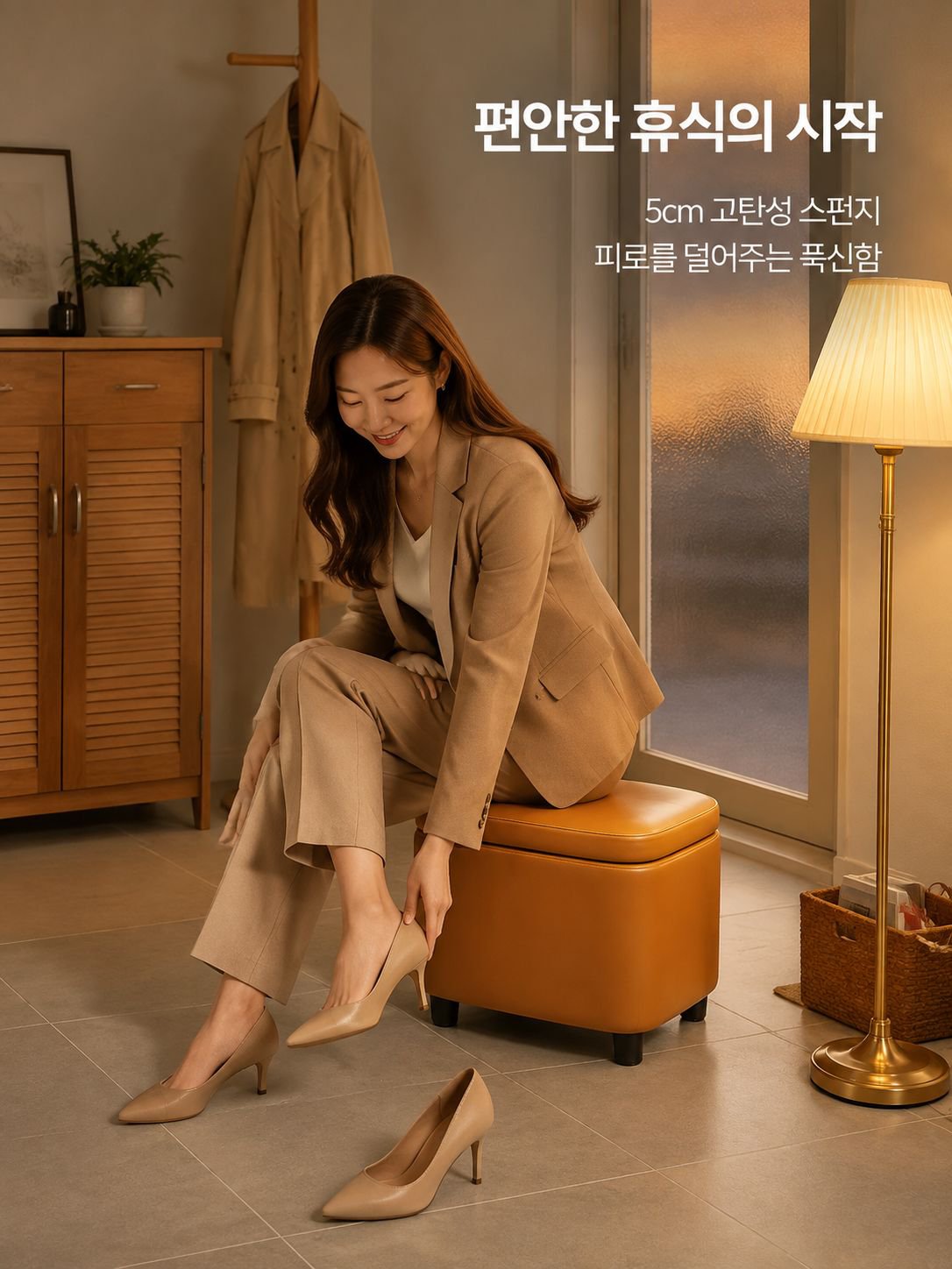 가죽 쿠션 신발 벤치
