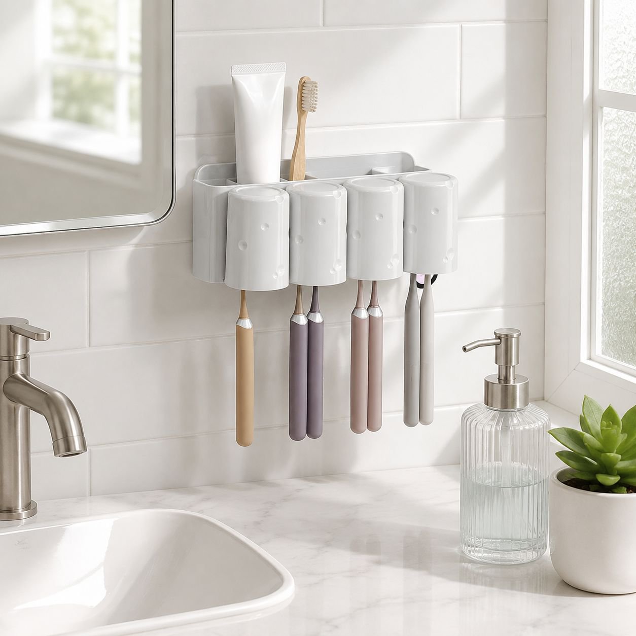 No-Drill Suction Toothbrush Stand