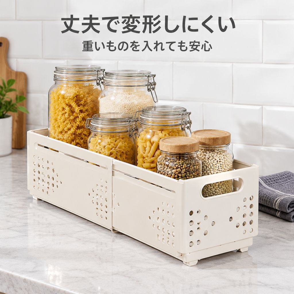 伸縮式キッチン収納バスケット