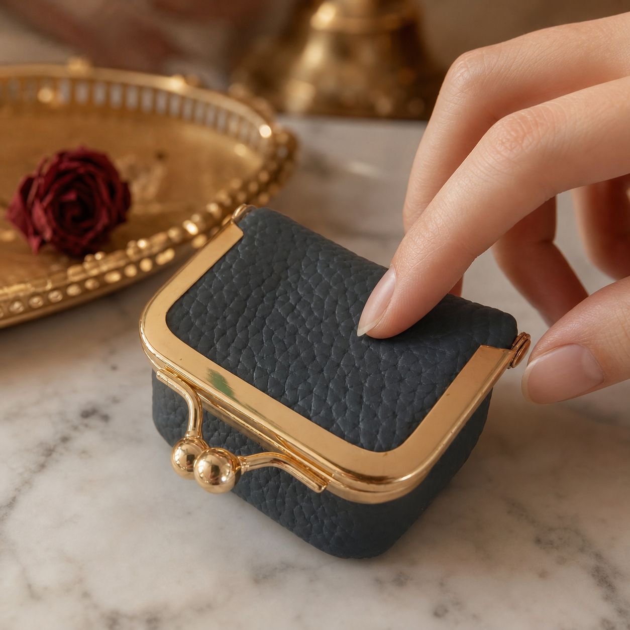 Women's Mini Jewelry Case for Gold Rings, Earrings, and Coin/Earphone Storage