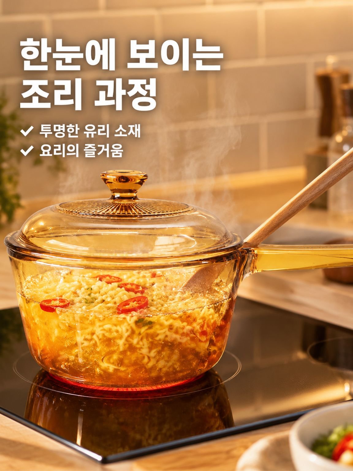 유리 손잡이형 즉석 라면 냄비