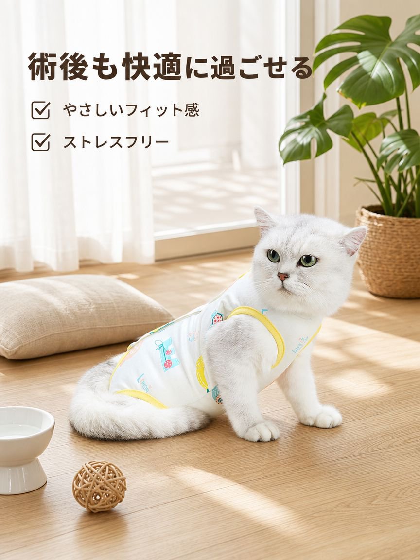 避妊・去勢手術を受けるメス猫用の暖かい服