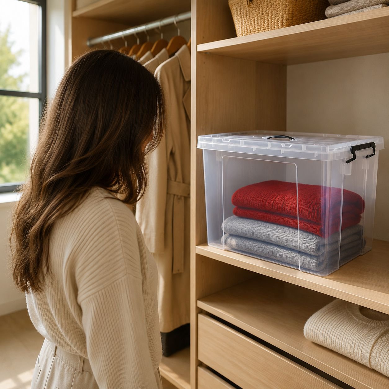 Large capacity plastic storage box with lid for home organization