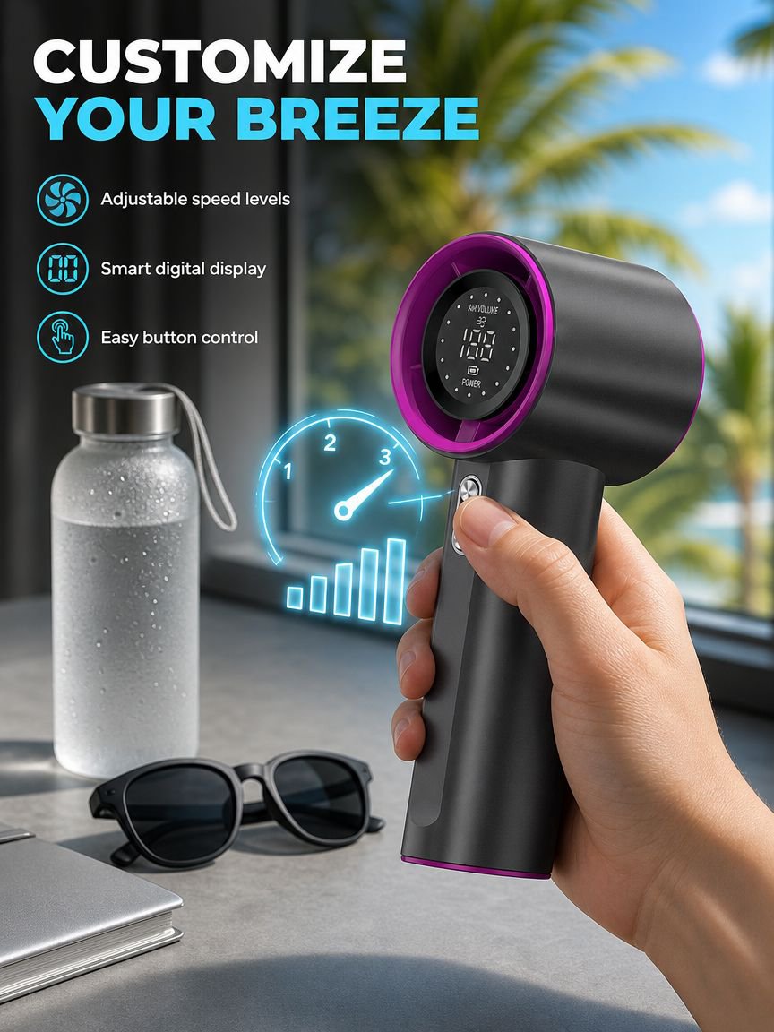 Portable Powerful Icy Cooling Handheld Blower Fan (Foldable)