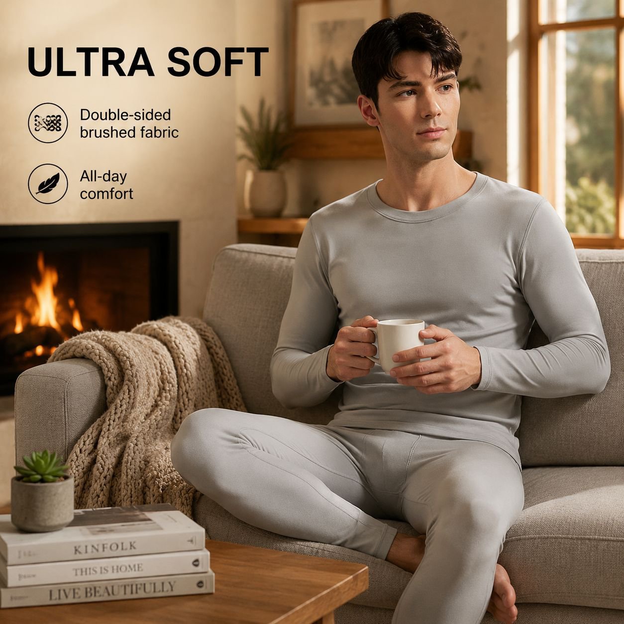 Men's Derong Cold-Resistant Thermal Underwear Top and Bottom Set