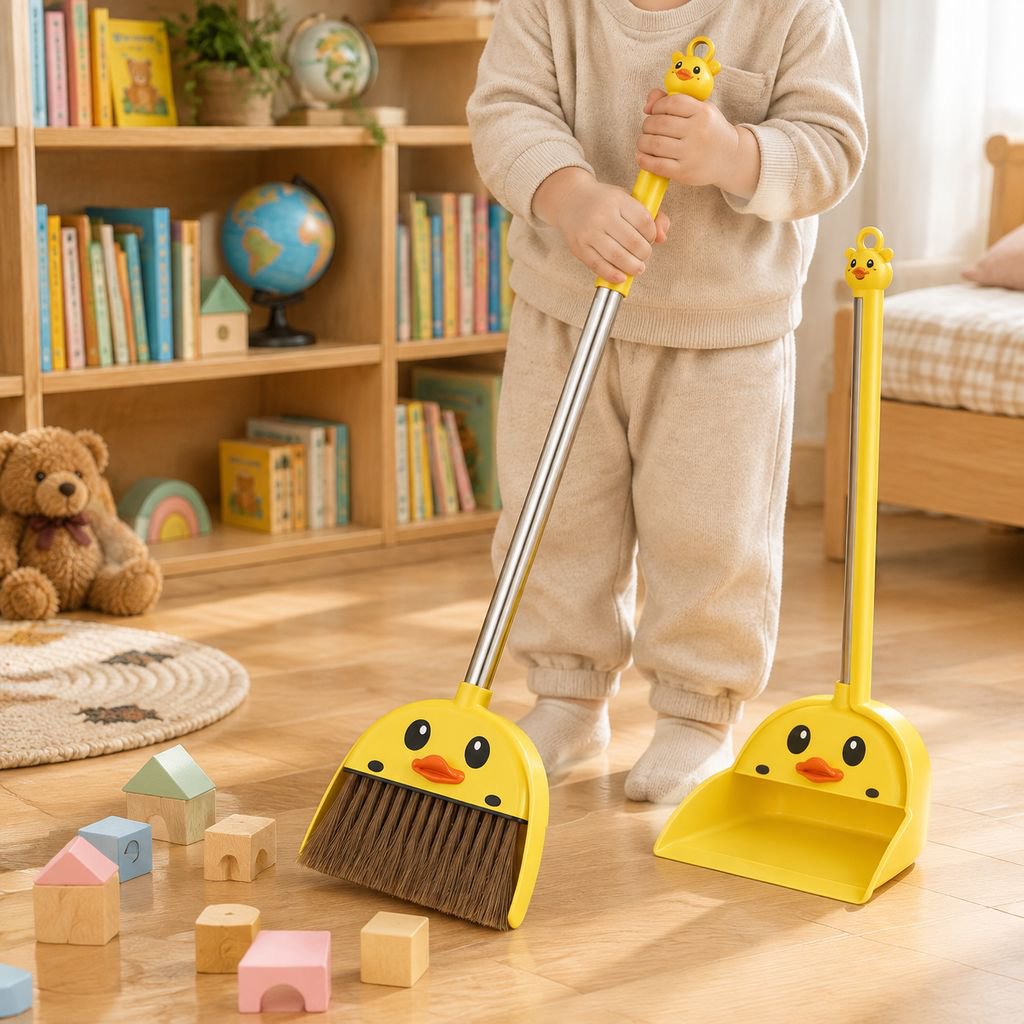小さな黄色いアヒルの子供用ほうきとちりとりセット子供用掃除家事ツールほうき子供用かわいいプラスチックほうき
