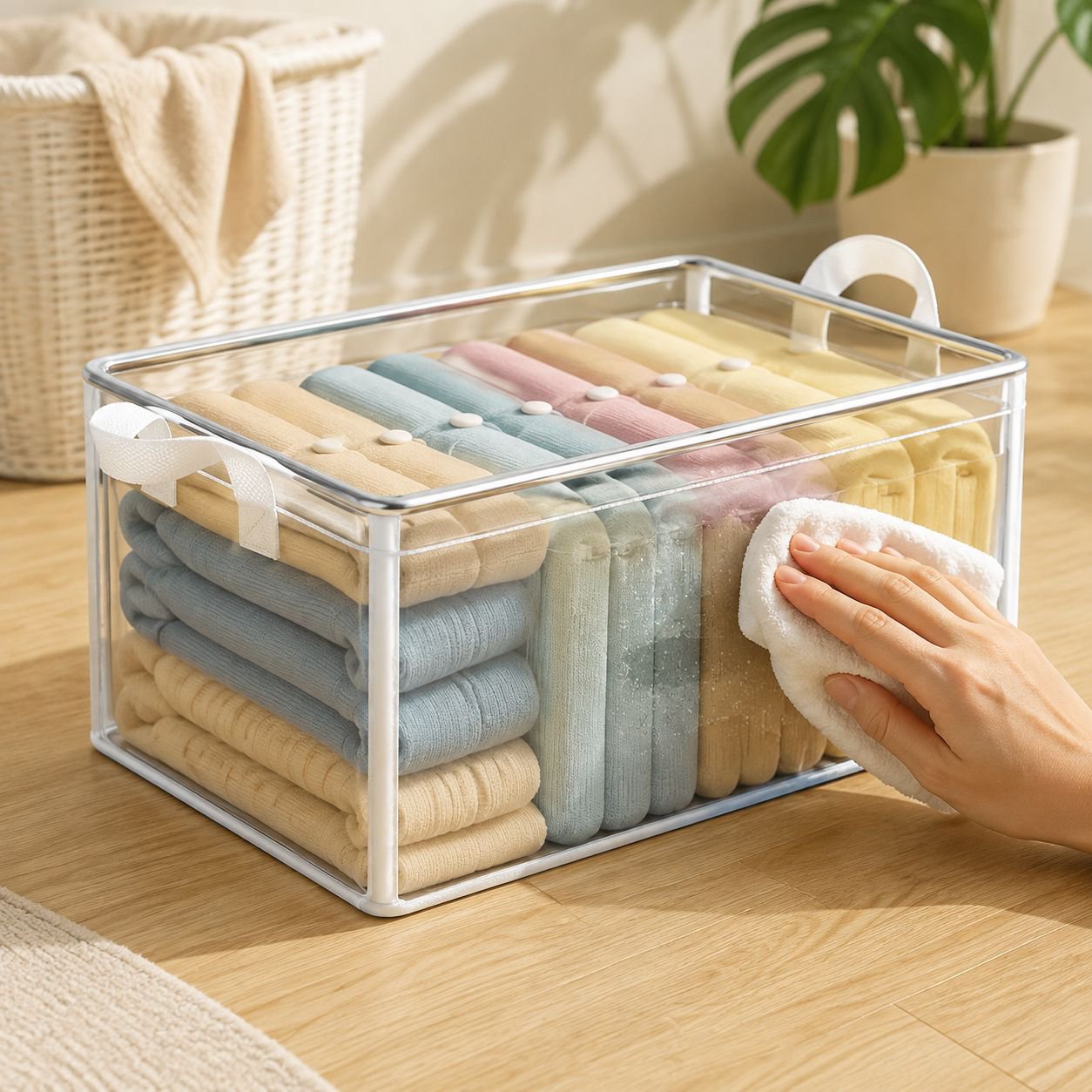 Stackable steel frame storage boxes for garments