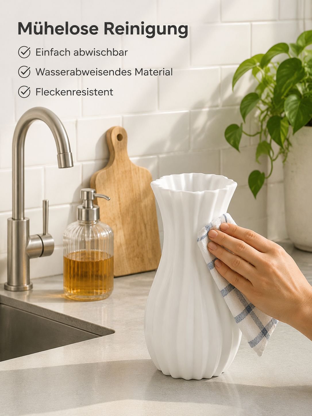 Vintage Wohn-Deko Plastikvase, französischer Blumentopf, künstliche Blumen