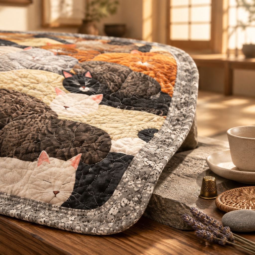 オフィスで膝掛けとして使用する猫柄ブランケット