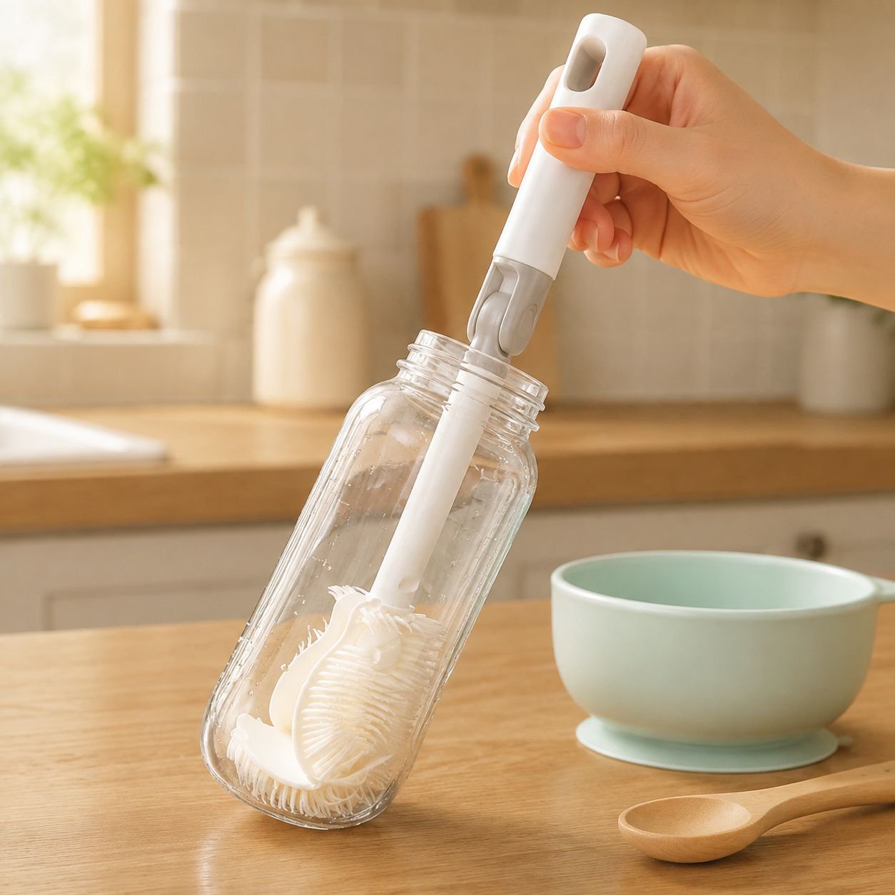 Bottle & Cup Cleaning Brush Demonstration in Kitchen