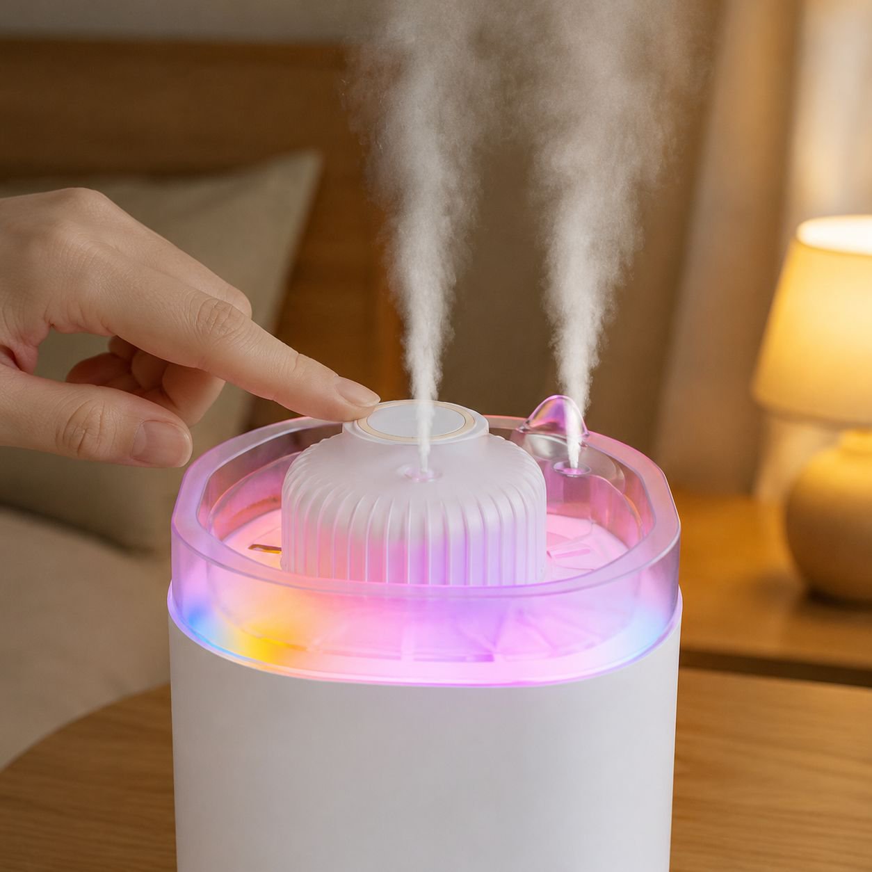 Efficient sprayer humidifier with LED ambient lighting for home