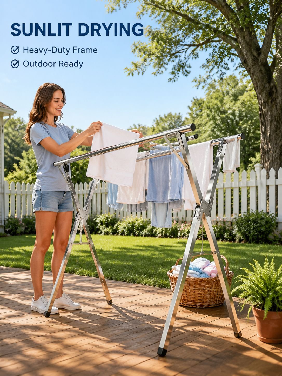 Floor-standing, folding, thickened clothes rack for home use on balconies and outdoors, telescopic c