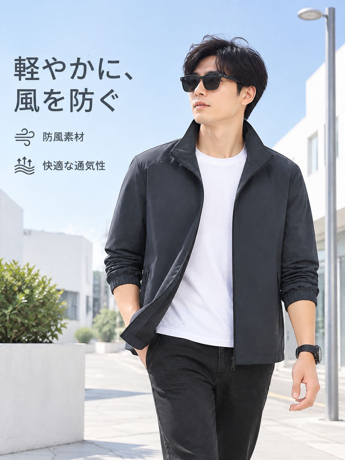 ジャケット メンズ 春 新作 トレンド 防風 スタンドカラー 快適 アウター