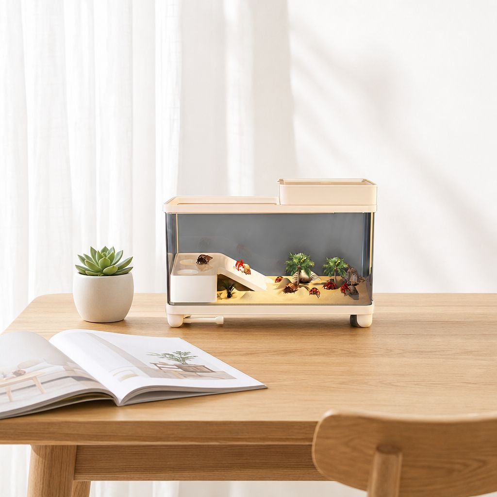 ヤドカリ飼育箱、小型高級ヴィラ、カニコンパニオン、カニ専用生態カメ水槽、登り台付きカメ繁殖セット