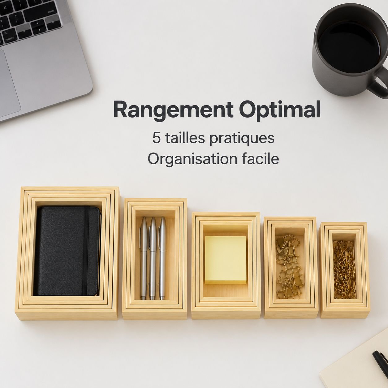 Boîte de rangement de bureau en bois
