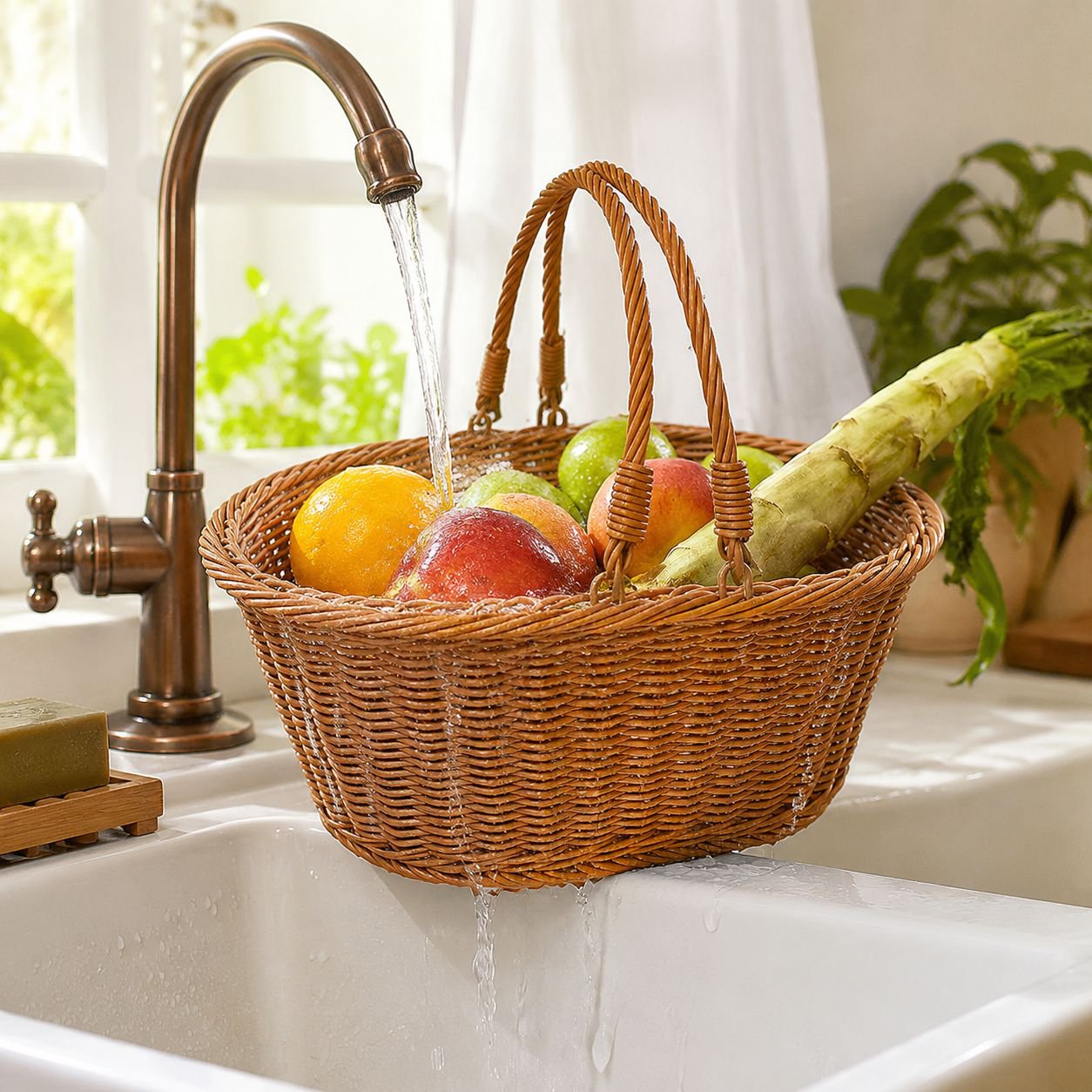 Panier de courses ovale en rotin synthétique tressé à la main, panier à légumes portable