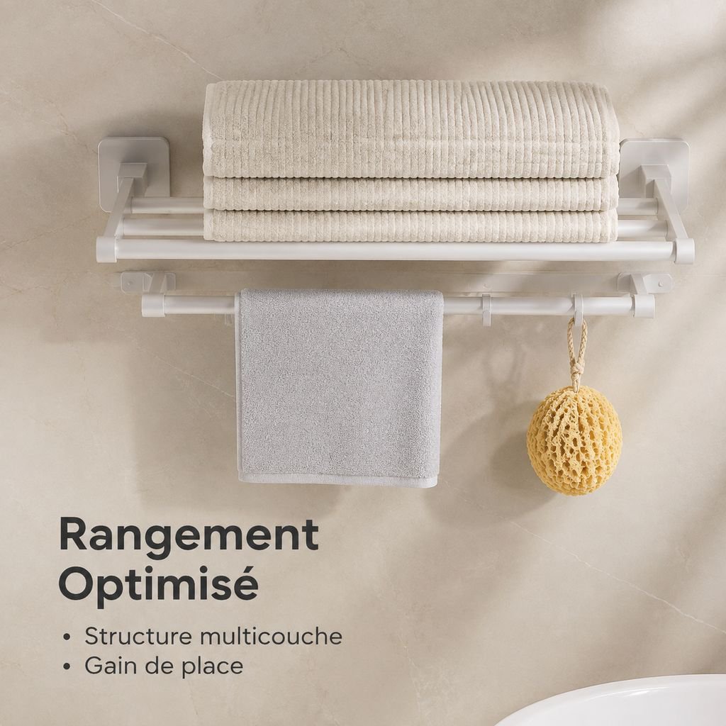 Porte-serviettes mural (sans perçage)