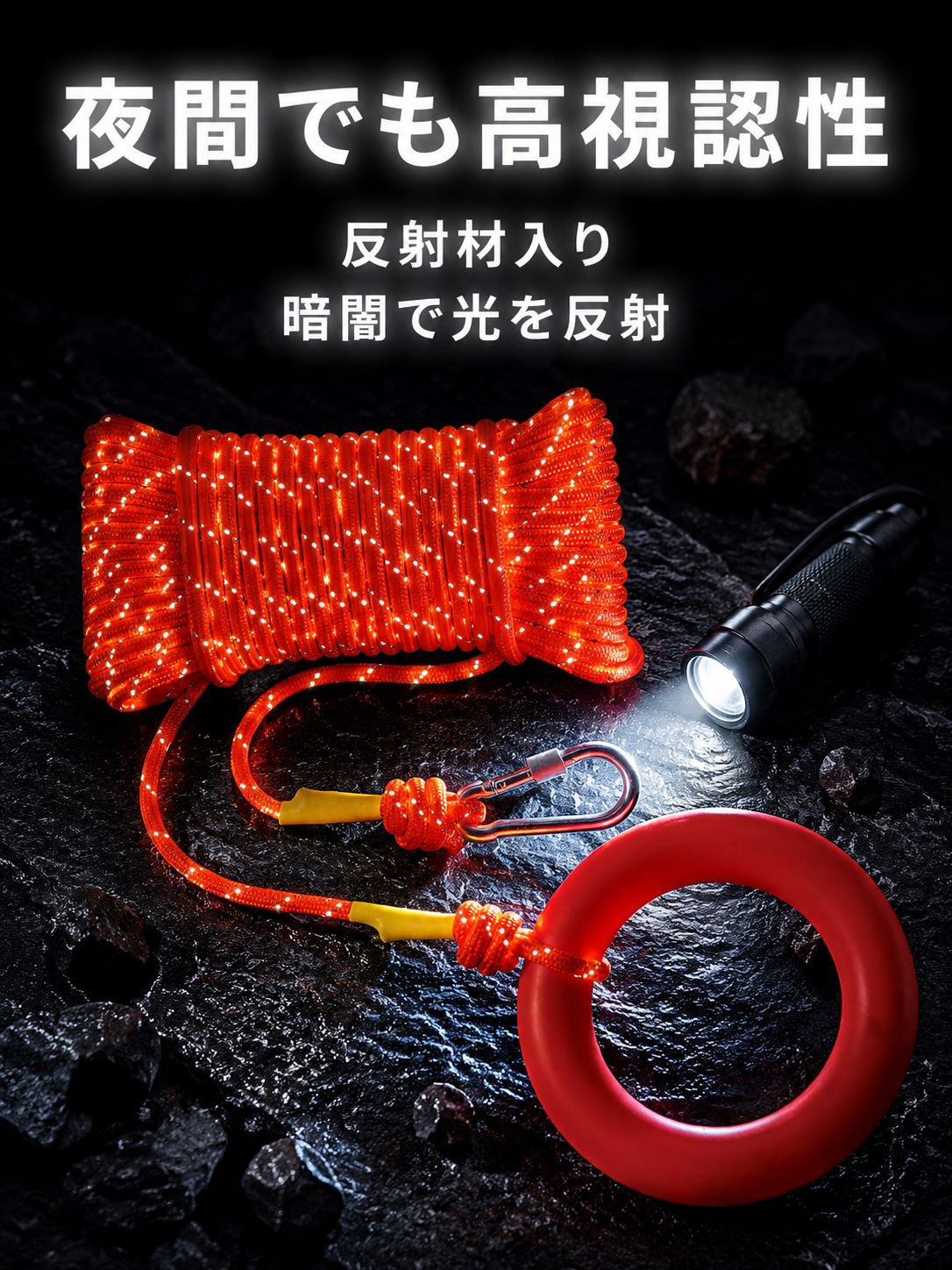 反射フロートレスキューロープ 水上ガイド救助ロープ 安全救命ロープ