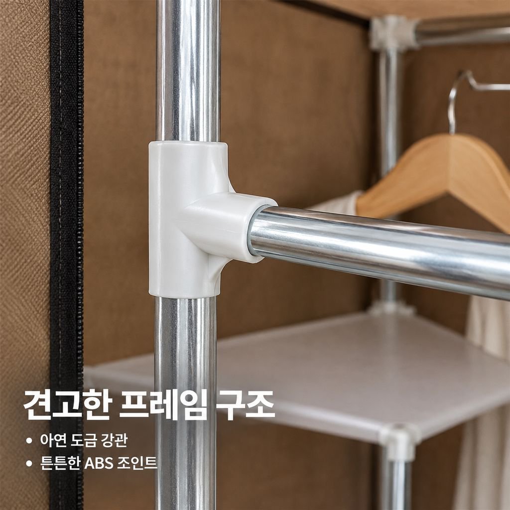두꺼운 패브릭 간이 옷장 8단 선반 더블 행거 수납장