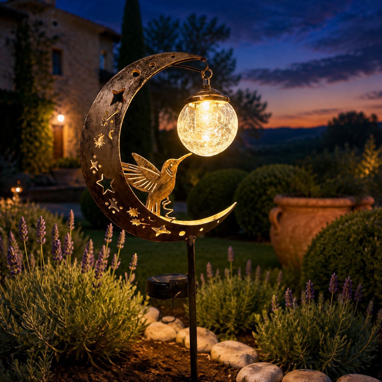 Lumière décorative solaire colibri lune extérieure