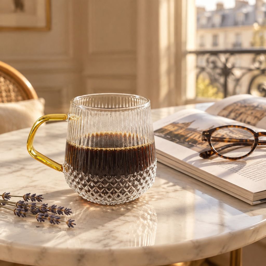 Tasse en Verre Borosilicate Rayé avec Anse Verre à Thé Café