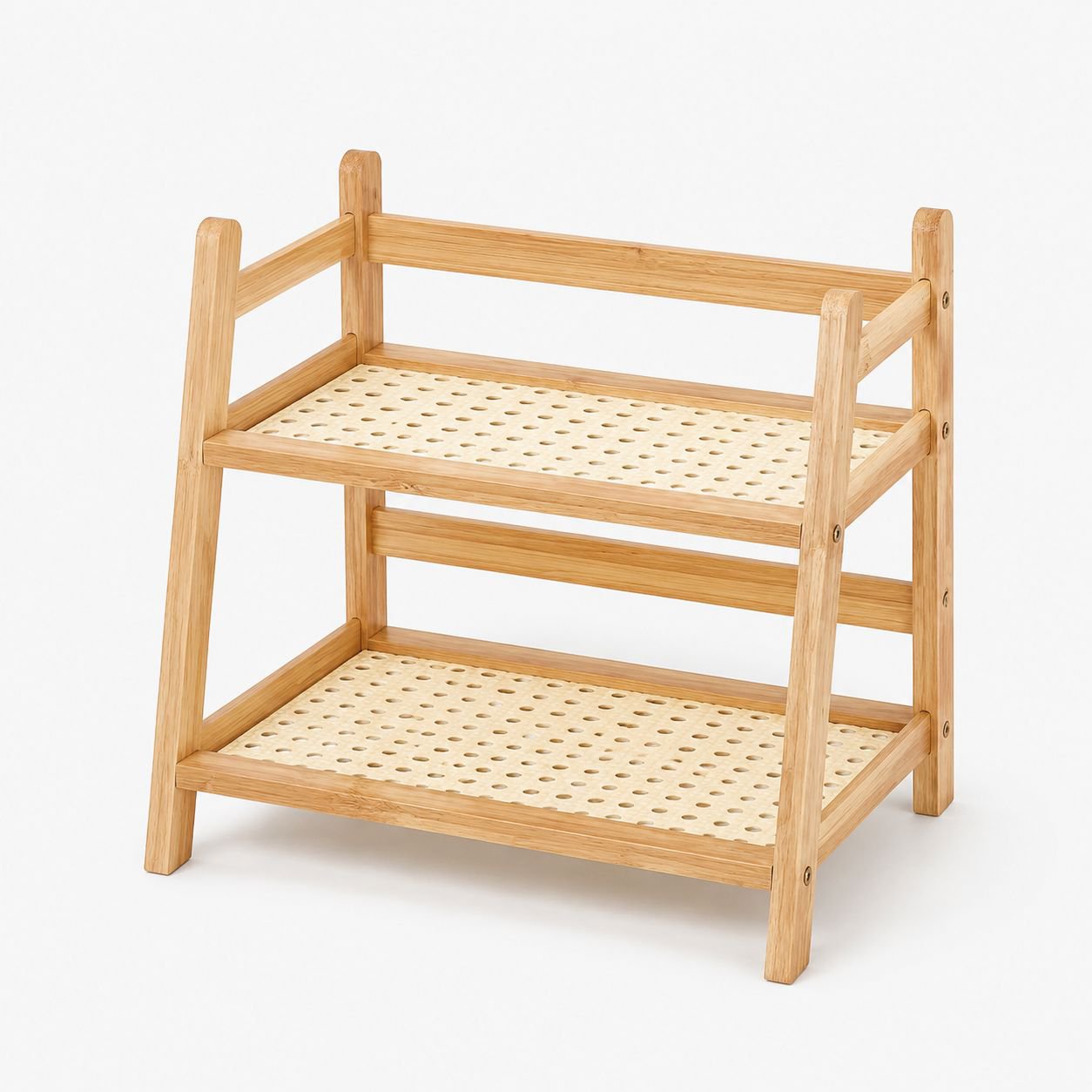 Haushalt Mehrschichtiges kleines Bücherregal aus Kunststoff-Rattan, cremefarbenes Küchenregal