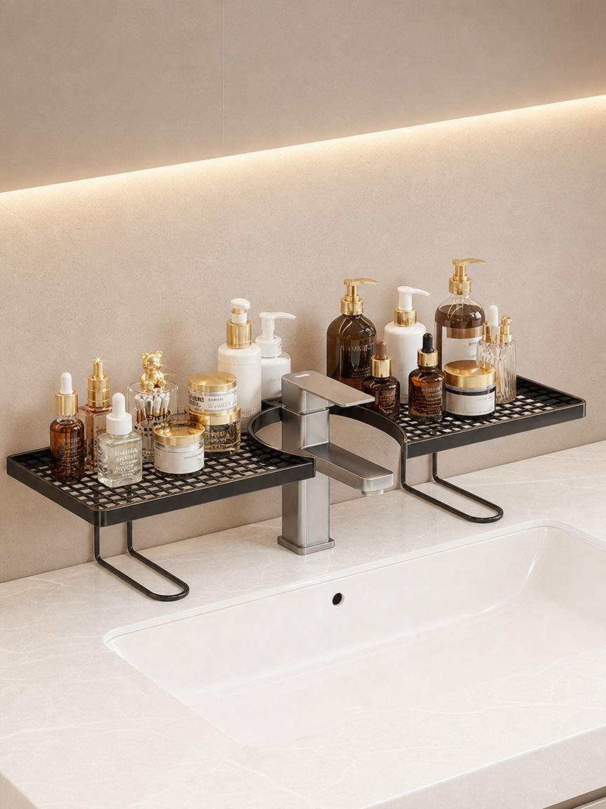 Elegant high-end vanity shelf in a contemporary bathroom