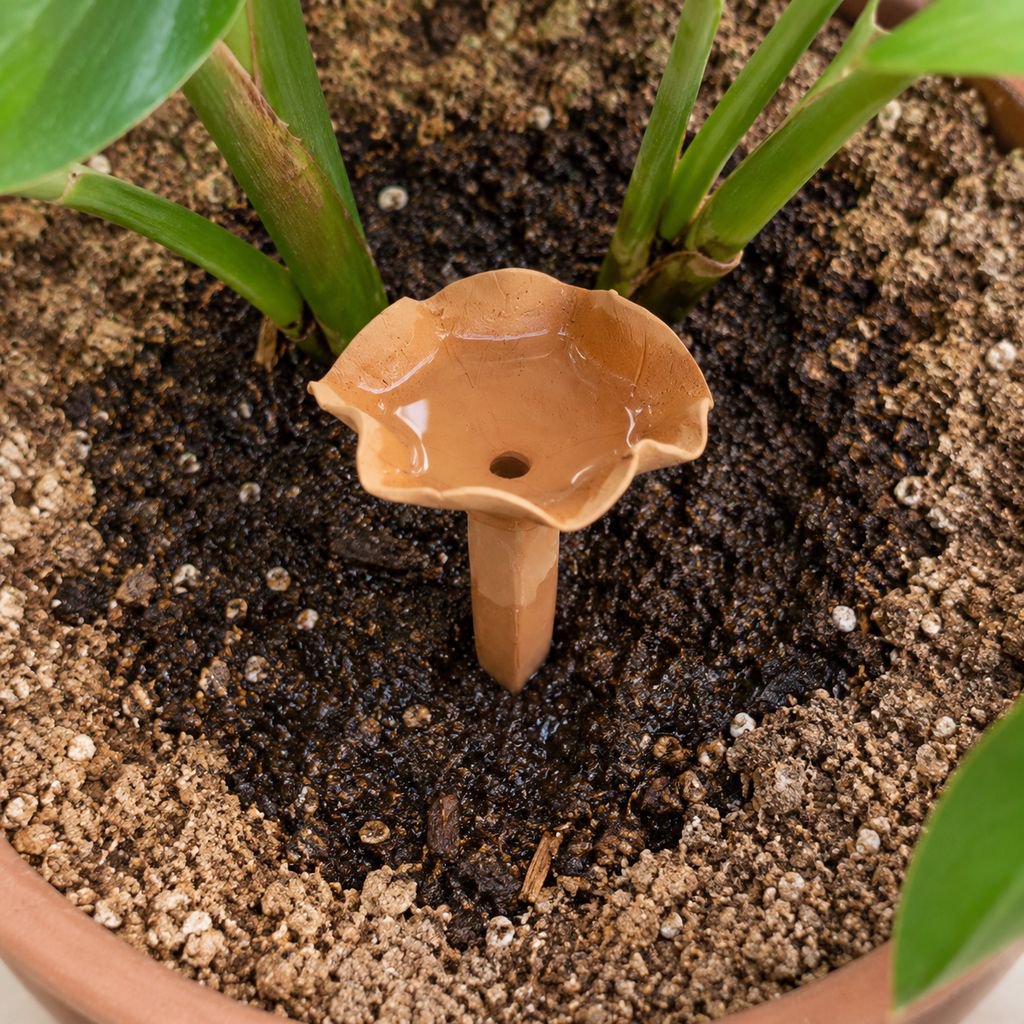 Terracotta Plant Waterer used in pot to water indoor plants