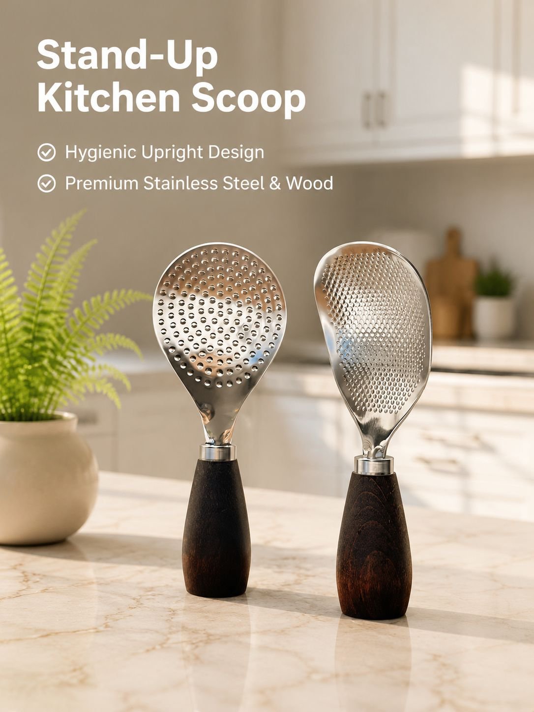Stand-up stainless steel non-stick rice scoop