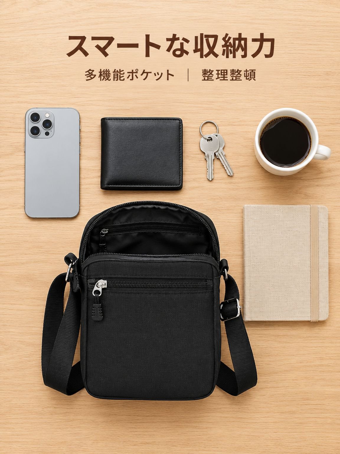 シンプルで使いやすい単肩バッグ オックスフォード素材 斜め掛け