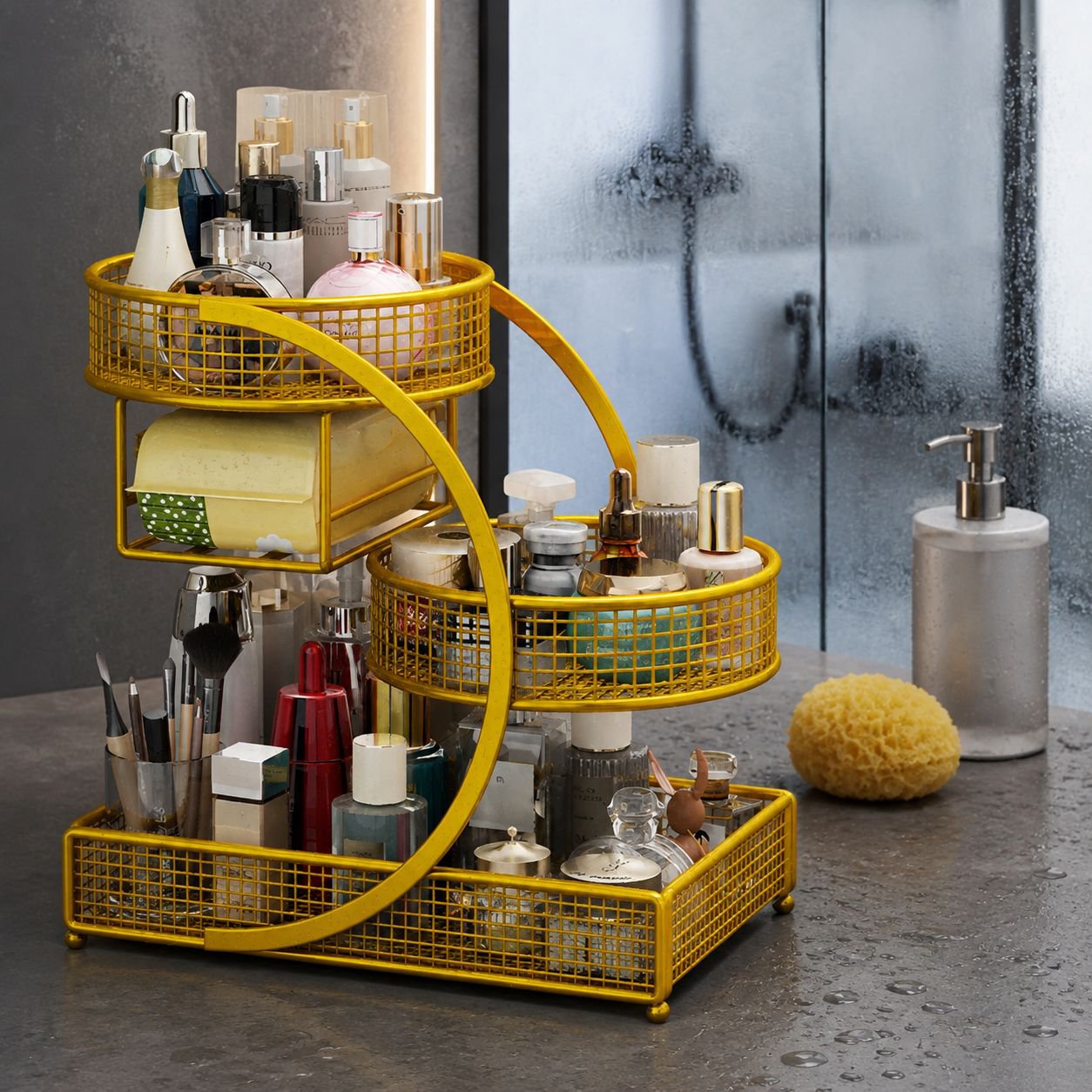 Skincare and Accessories Organized in Storage Box