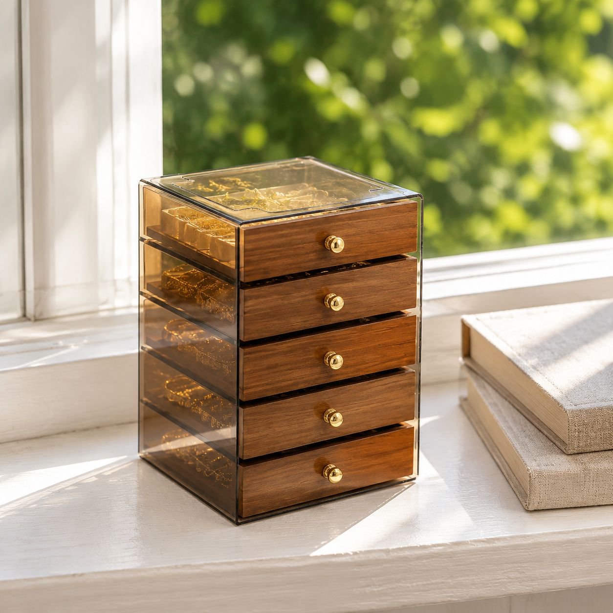 Multifunctional Walnut Jewelry Box for Various Accessories, Elegant and Practical