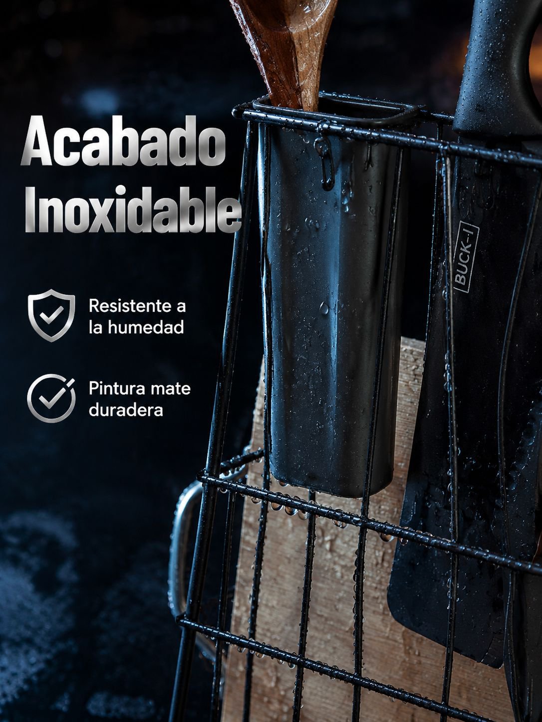Soporte doméstico para cucharas con tabla de picar