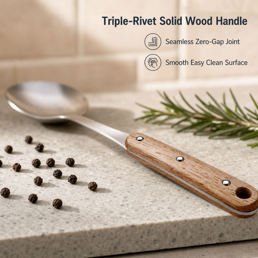 304 Stainless Steel Spatula Ladle Skimmer Set Thickened 3mm Solid Wood Handle