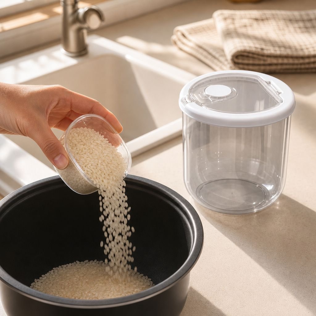 Airtight rice storage container with lid for kitchen organization