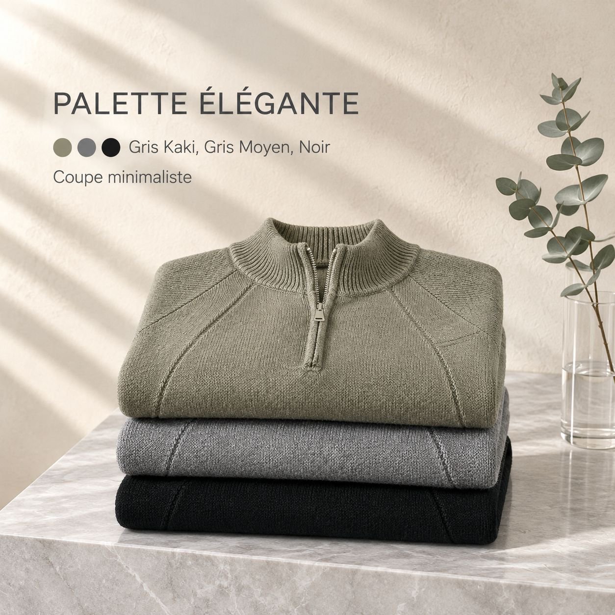 Sweater homme automne à demi-zip col montant