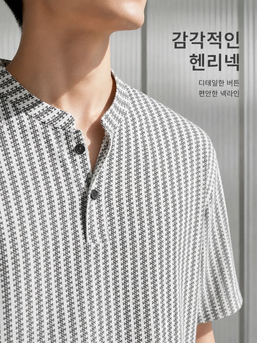 여름 캐주얼 헤링본 헨리넥 상의