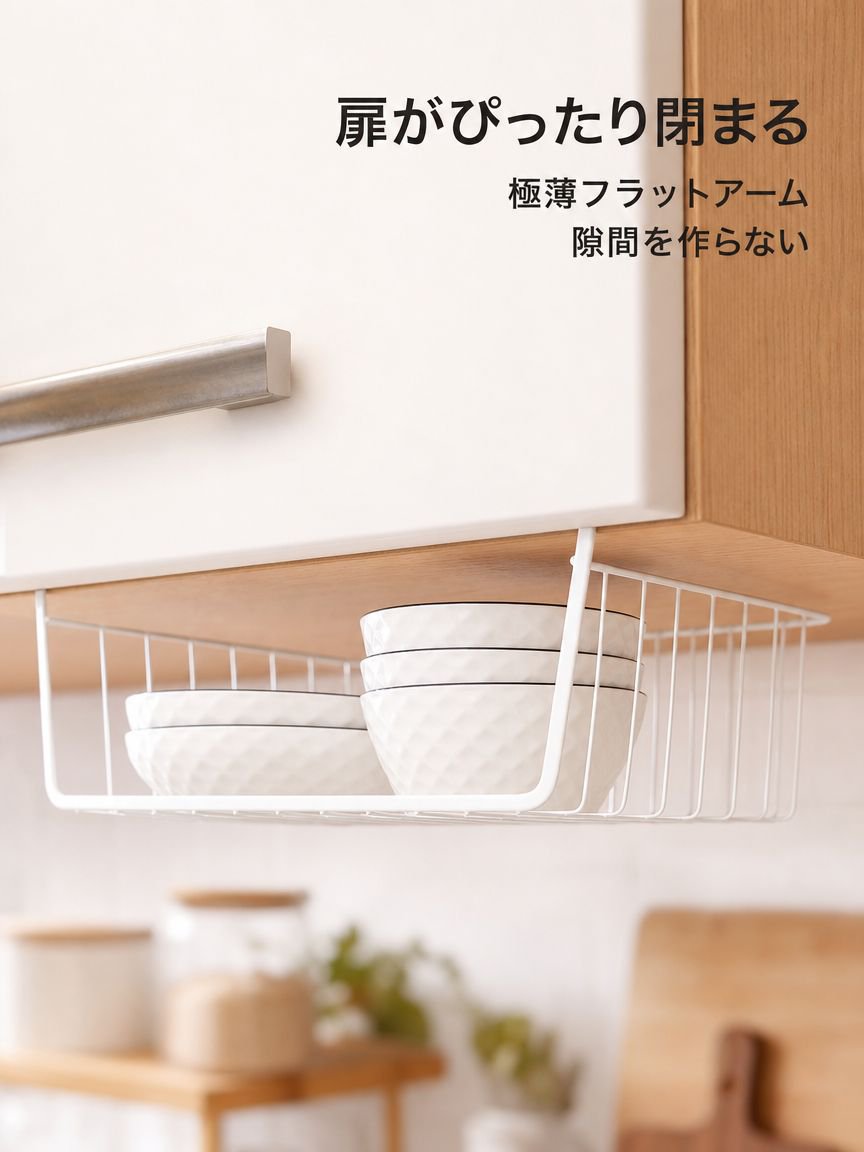 穴あけ不要のキッチン吊り下げ式バスケットラック