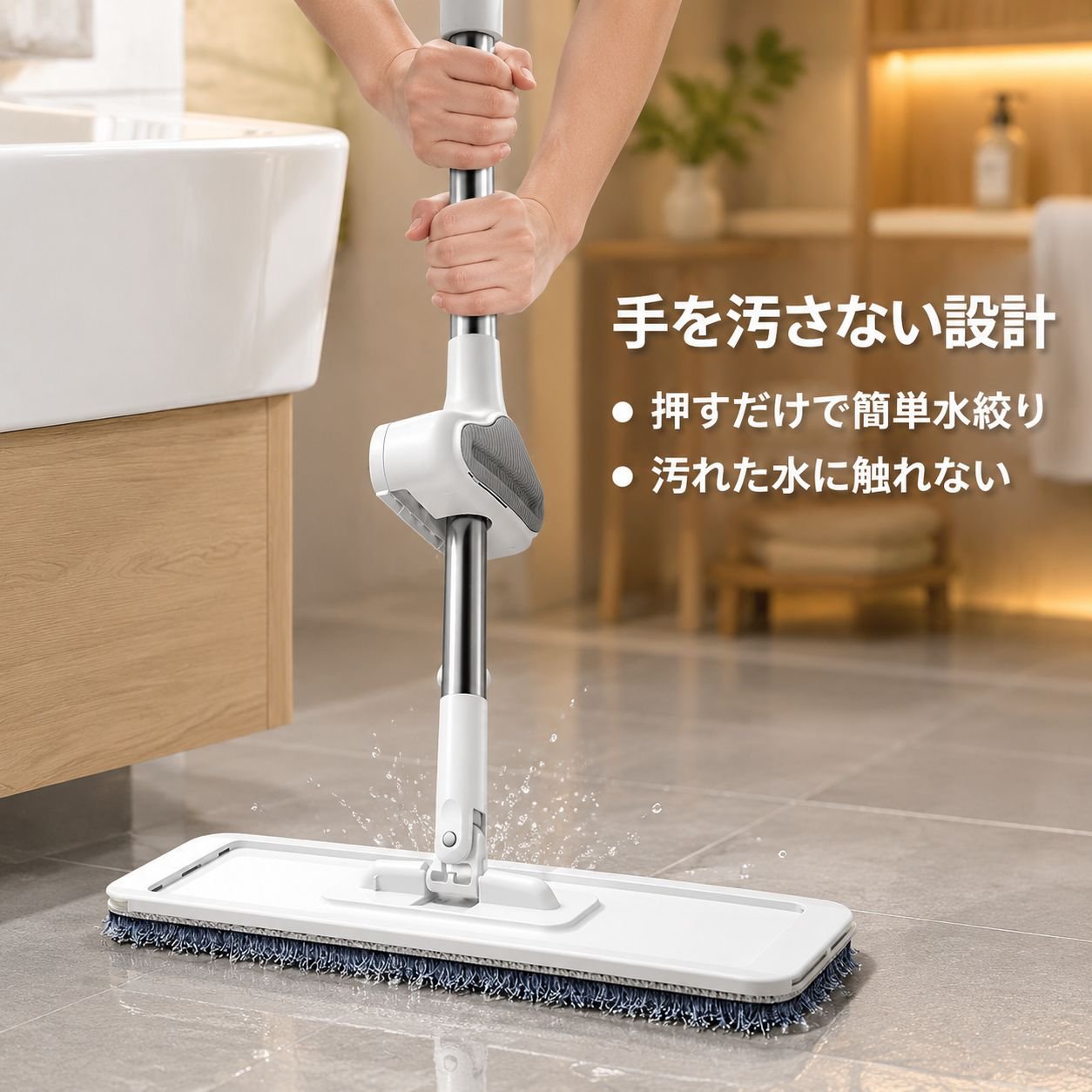 ハンズフリー フラットモップ フローリング タイル床兼用 家庭用 モップ