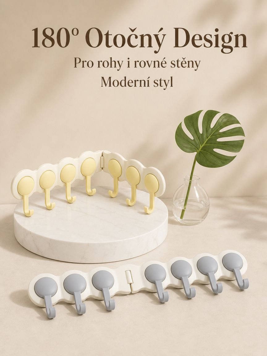 180° otočný krémový rohový věšák s řadou háčků