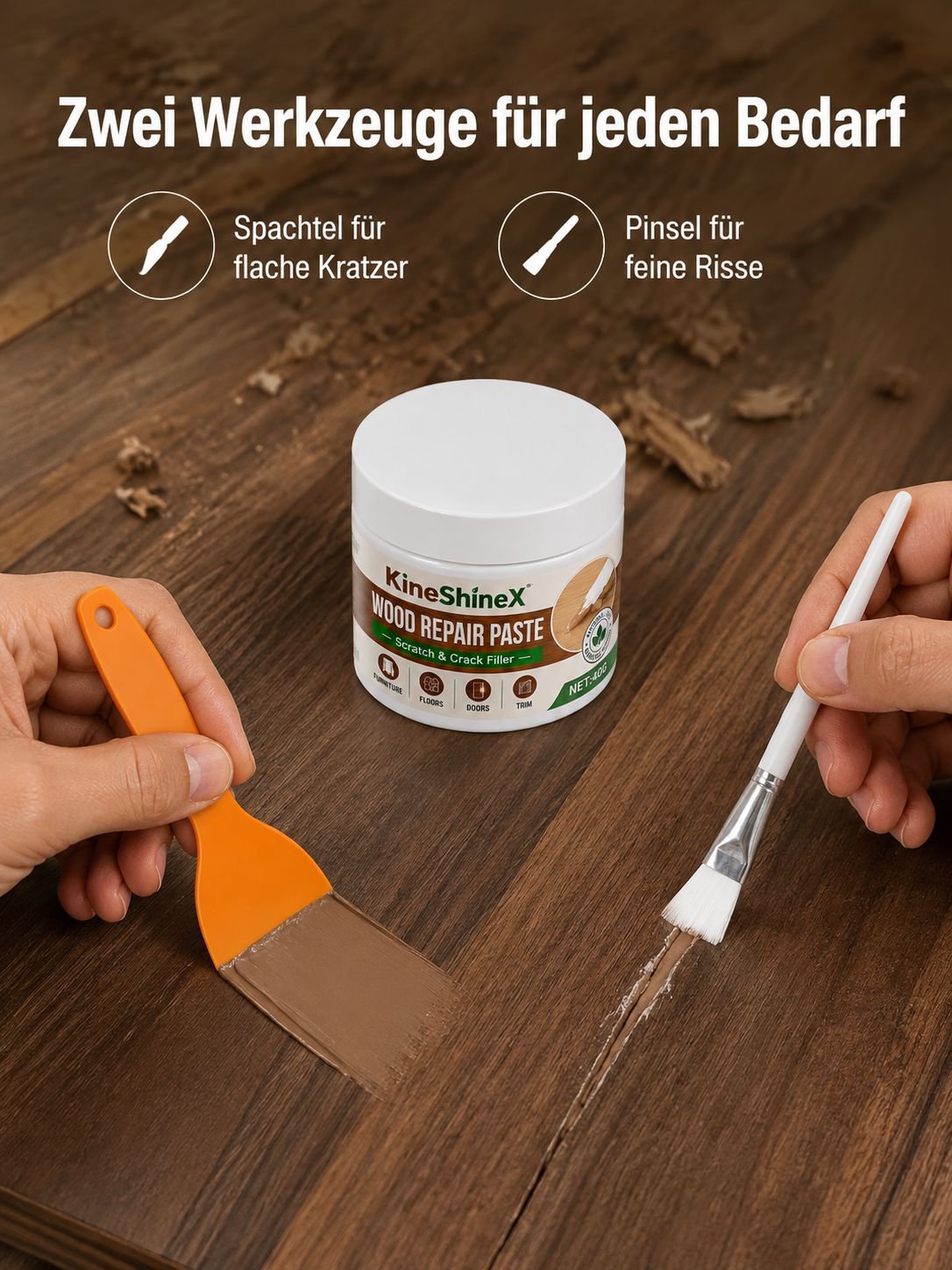 Schrankreparatur mit Möbel Reparaturpaste
