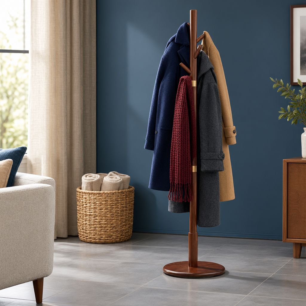 Modern Simple Solid Wood Coat Rack, Light Luxury Home Vertical Clothes Hanger