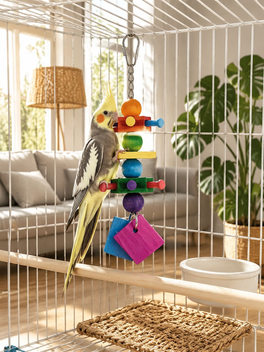 Parrot Colorful Chewing Toy Stand, Cockatiel Tiger Skin Peony Educational Toy, Claw Sharpening and B
