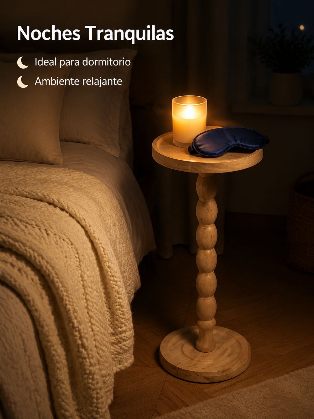 Ambiente decorado con mesa auxiliar de madera maciza