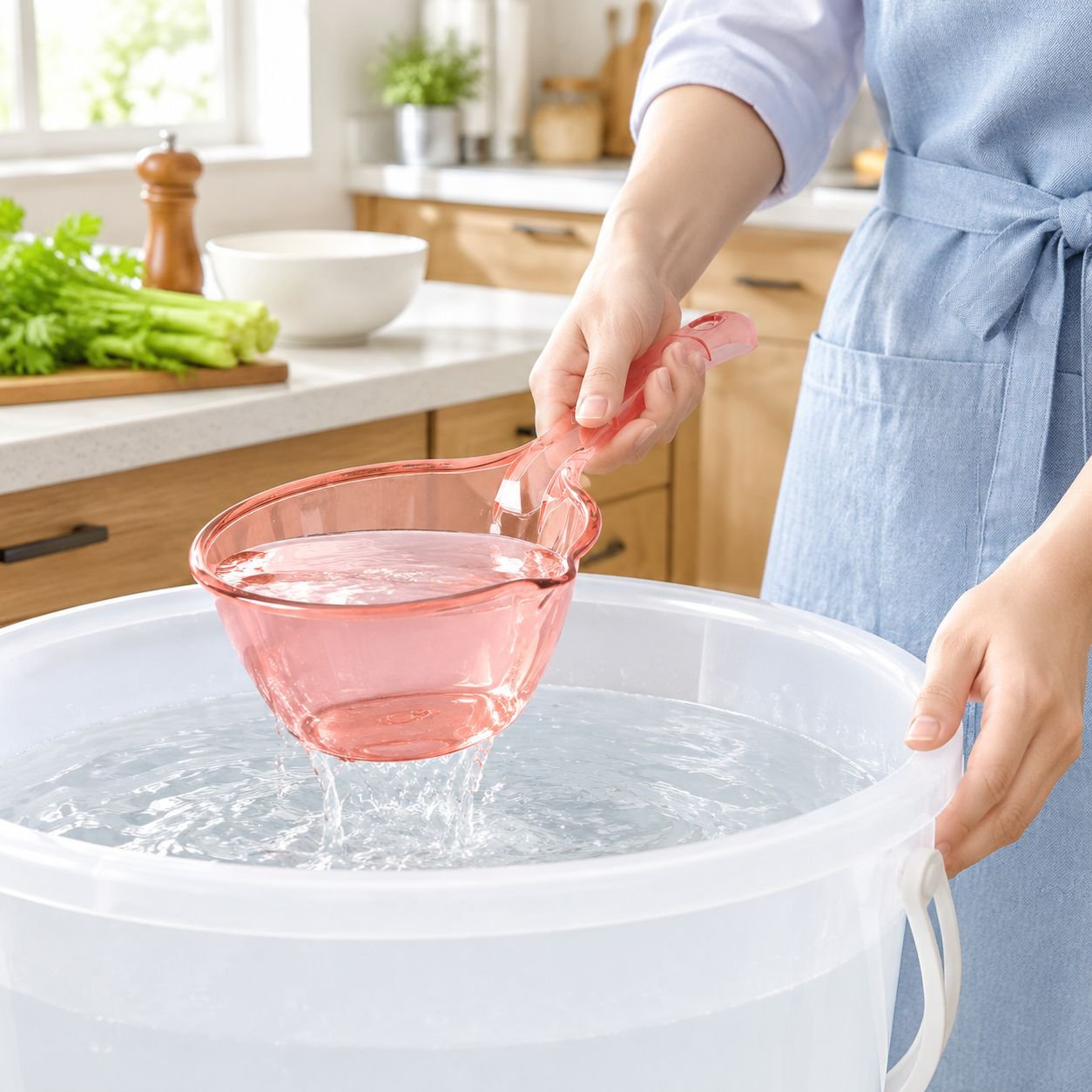 Oversized Home Kitchen Durable Plastic Scoop Long Handle for Bathing and Washing