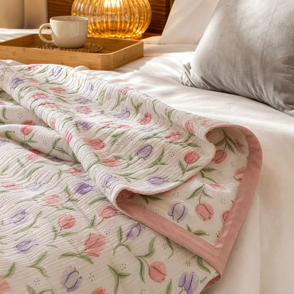 Comforter folded to display softness and flexibility