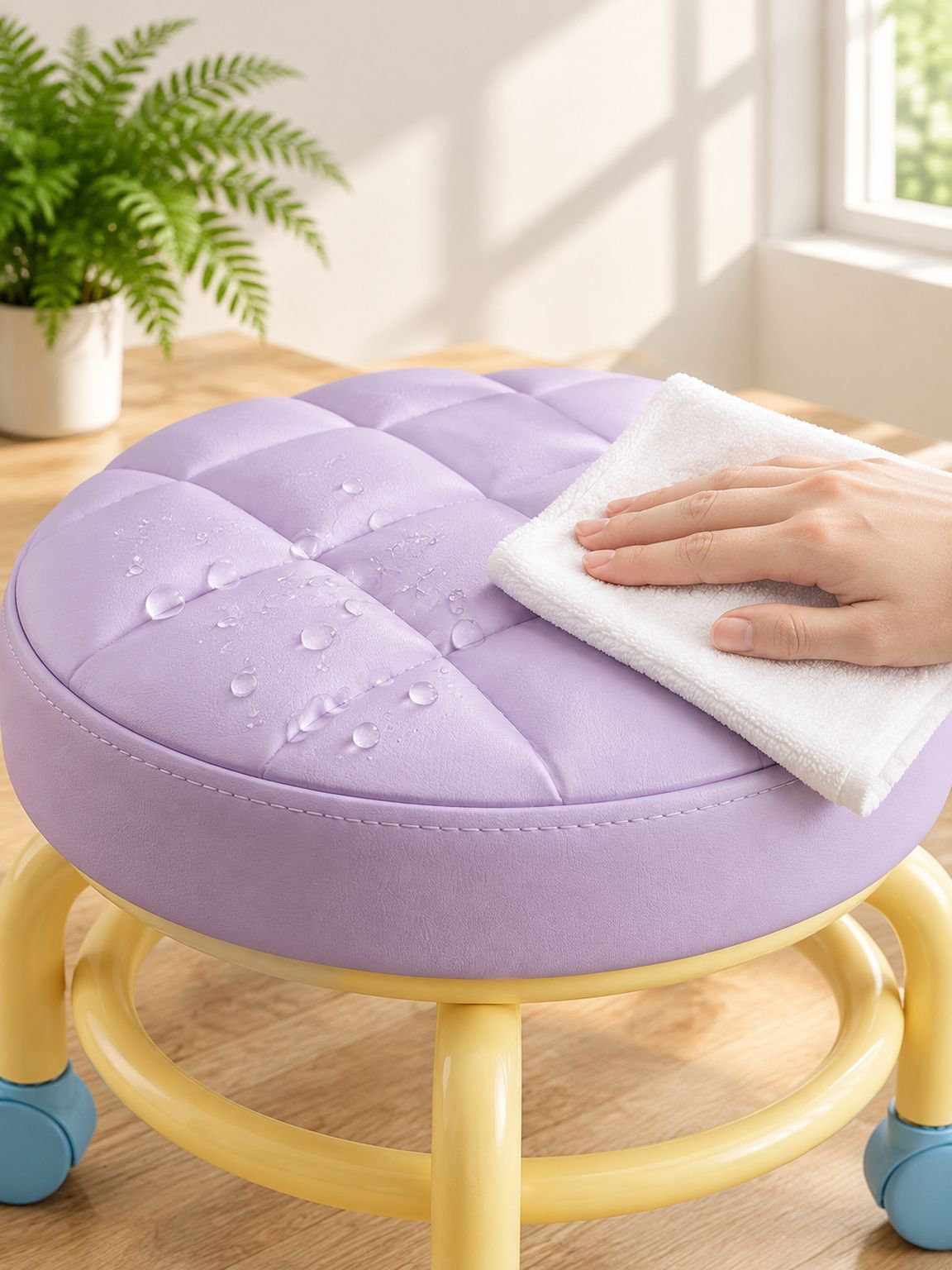 Petit Tabouret Rond à Roulettes Pivotantes Coloré Bas pour Salon