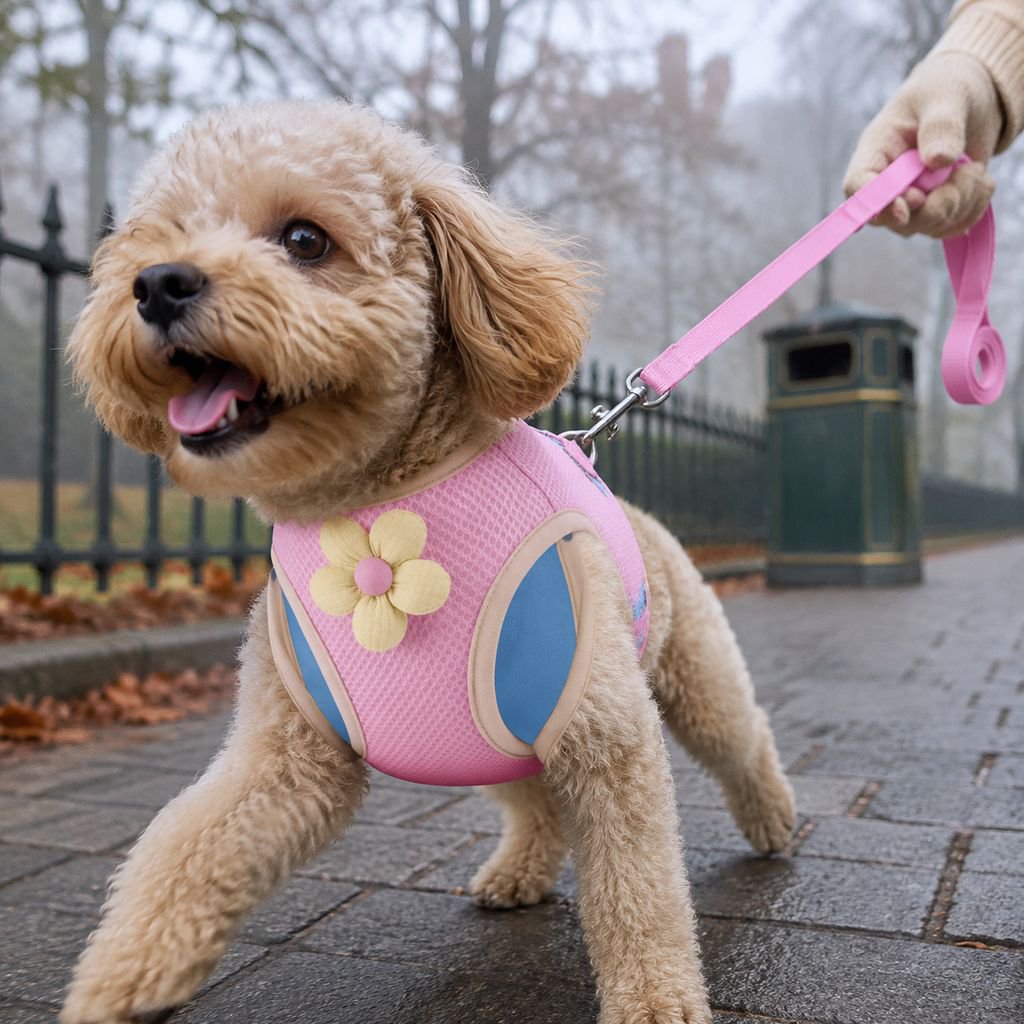 Dog leash, dopamine-enhancing color-blocked harness, breathable and lightweight harness for small do